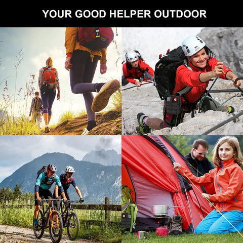 Ultimate Survival First Aid Kit For Men Dads And Adventurers 210 Piece Emergency Gear Set used in various outdoor activities like hiking, climbing, biking, and camping.