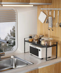 Expandable Shoe Rack Closet Organizer With Heavy Duty Metal Framework And Adjustable Stackable Shelves for kitchen countertop storage.