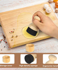 Dope Bamboo Cutting Board Oil Applicator With Lid For Even Oil Coverage, Ergonomic Handle, Mess Free Wax And Oil Application, Odorless Non Toxic Design, Durable Bamboo Tool Great For Home Or Professional Kitchens, applying oil to bamboo board