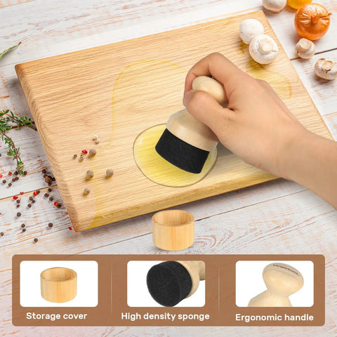 Dope Bamboo Cutting Board Oil Applicator With Lid For Even Oil Coverage, Ergonomic Handle, Mess Free Wax And Oil Application, Odorless Non Toxic Design, Durable Bamboo Tool Great For Home Or Professional Kitchens, applying oil to bamboo board