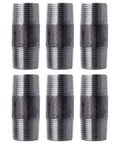 Six-pack of 1in x 3in black steel pipes with pre-cut connectors for DIY furniture and industrial decor projects. Fits standard iron fittings.