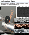 Cutting wheel kit with 45 resin discs for rotary tools and 6 mandrels; includes metal, wood, and stone cutting discs