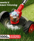 24V Electric Weed Wacker With Wheels All In One Cordless Yard Boss close-up cutting grass with powerful blades