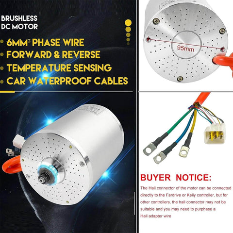 Beefed-Up 48V 2000W Brushless DC Motor For Electric Scooters Dirt Bikes And Go Karts Peak 5700 RPM Rated 4300 RPM 5.4 Nm Torque