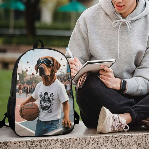 Cool Dog With Sunglasses Backpack For Men And Women Durable 600D Polyester Bookbag Lightweight 17 Inch Laptop Daypack