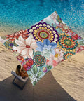 Boho Floral 8x10 Ft Sun Shade Sail Canopy Patio Ready Backyard Friendly Garden Deck Porch Outdoor Shade Cloth Waterproof UV Block With Sturdy Seams And Tear Resistant Construction over beach with person underneath.