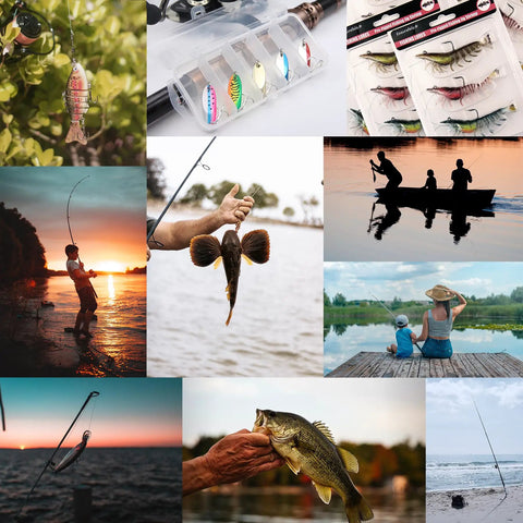 Collage featuring Fishin Casting Spoon Lures For Saltwater And Freshwater With Unpredictable Action And Balanced Weight in use.