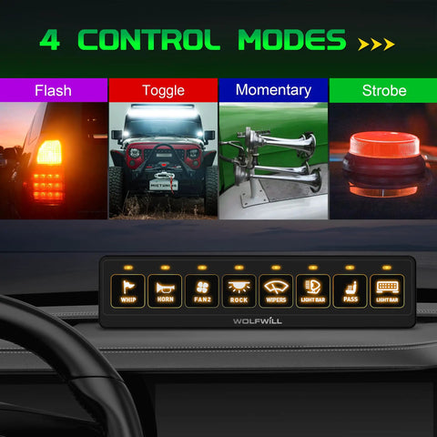 8 Gang Wireless Switch Panel 164 Ft Remote With 4 Control Modes Memory Function Rugged Auxiliary Multifunction Switch Panel
