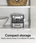 Hamilton Beach Sandwich Stacker Toaster Oven Grilling Machine in cabinet, compact size 6.7" x 6.1" for easy storage.