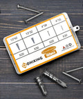 100 Pcs Zinc Self Drilling Drywall Anchors With 8 Stainless Steel Screws Kit, storage case and scattered anchors on wood surface