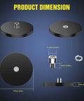 Product dimensions of 2 Piece Magnetic Base LED Light Bar Mounting Brackets With Rubber Coated Sucker Holders, showing measurements