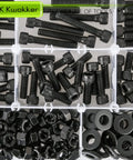 Badass 1/4-20 Hex Socket Head Cap Screw And Nut Assortment Kit With 220 Pieces Of Heavy Duty Stainless Fasteners And Flat Washers organized black oxide fasteners, nuts and washers