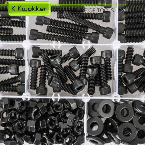 Badass 1/4-20 Hex Socket Head Cap Screw And Nut Assortment Kit With 220 Pieces Of Heavy Duty Stainless Fasteners And Flat Washers organized black oxide fasteners, nuts and washers