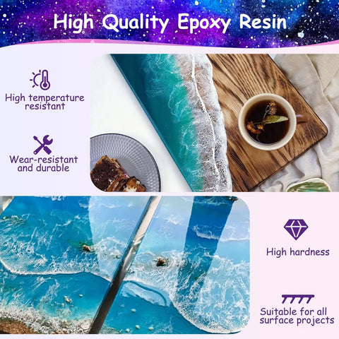 All In One 82 Oz Epoxy Resin Kit With 15 Pigments And 15 Mica Colors for ocean-like resin art on surfaces, showing high quality finish.