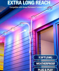 Pro Grade 13 Foot Extension Cable For Permanent Outdoor Lighting Slick Weatherproof Wire showcasing connected outdoor lights on a house.