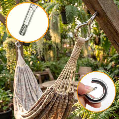 4 Pack M6 Stainless Steel Hooks With Bolt Eye And Spring Snap Hooks Heavy Duty 304 Stainless Hardware For Indoor Outdoor Use Rust Resistant Ideal For Garage Garden Tools And DIY Projects, hammock hanging hook on wooden beam