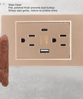 Heavy Duty Wall Outlet With Dual Usb And Type C Charging Ports, 15 Amp Electrical Receptacle shown being cleaned with a cloth.