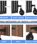 Two installation methods for 8 Inch Gate Wheel With Brake, Heavy Duty Gate Wheel Caster on metal and wooden gates with screws.