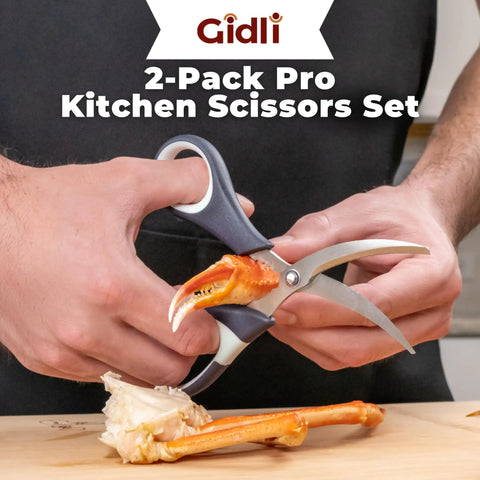 Everyday Kitchen Workhorse All Purpose Kitchen Shears And Seafood Scissors Set With Lifetime Replacement Warranty Heavy Duty Stainless Steel Cutters For Cooking Prep And Seafood Ergonomic Handles And Sharp Blades For Quick Easy Kitchen Wins. 2-pack scissors cutting crab claw