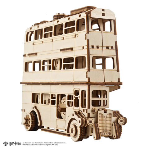 Knight Bus 3D Puzzle With 268 Pieces And 7.7 Inch Build Size Transformable Triple Decker Design, spring-powered wooden model