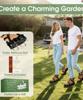 Two people walking on grass wearing Spring Loaded Double Layer Lawn Aerator Shoes For Yard And Garden Aeration With Springs.