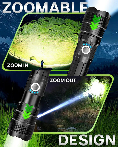 Ultra Bright LED Flashlight That Lights Up The Night With A Rechargeable Battery And Zoomable Beam 5 Modes Waterproof Tactical Light zoomable design