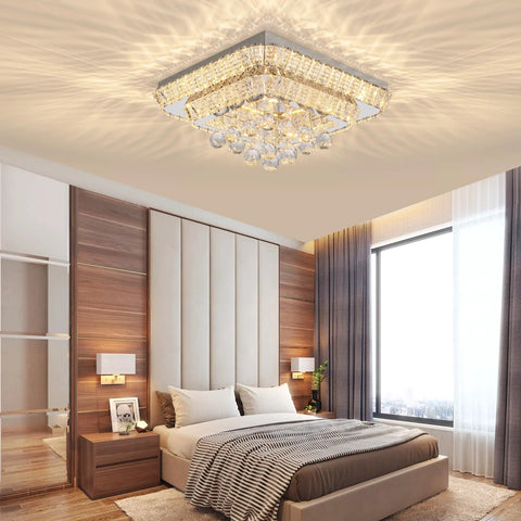 20 Inch Crystal Ceiling Light Flush Mount With Remote Control 3 Color Temperatures And Brightness Adjustable in bedroom view