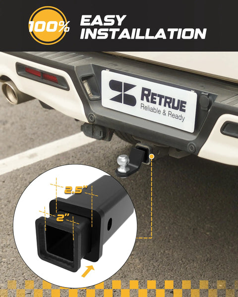Rear view of vehicle with Two And A Half Inch To Two Inch Hitch Reducer And Receiver Adapter For Two Inch Accessories Extender Heavy Duty Carbon Steel With Five Eighth Inch Pin And Clip Included installed.