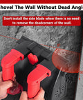 Badass 1680 Watt Electric Wall Planer Shaving Off Drywall And Plaster Quicker Than Hand Tools With Adjustable Cut Settings and Rotating Steel Blades For Flawless Walls showing handles and cutting angle on wall.