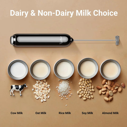 Barista Grade Variable Speed Milk Frother With Battery Operated Handheld Wand And Stand for various milk types