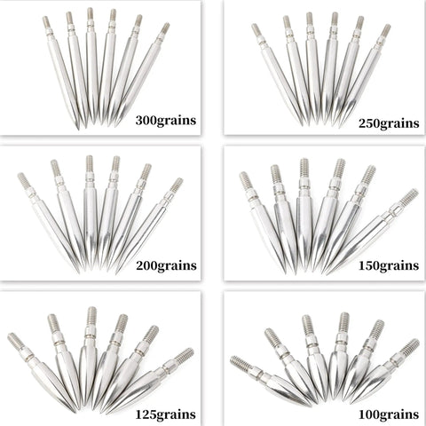 Screw In Archery Field Points Set Stainless Steel Target Tips 100 125 150 200 250 300 Grain With Rubber O Ring assortment