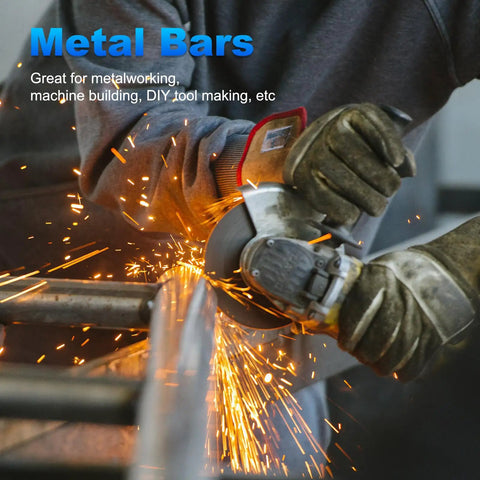 Worker using grinder on Two Pack 1018 Carbon Steel Rods, 1 Inch Diameter, 12 Inch Length, Polished Round Steel Bars For Shafts