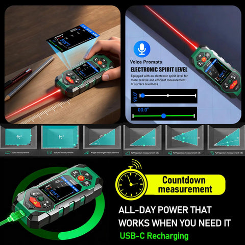 All In One Wall Scanner With Laser Measure And Level 10 In 1 Detects Studs Pipes Wires Metals Behind Walls Fast Edge And Center Marking Made Easy Plus Accurate Angle Meter For DIYers, handheld
