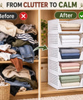 Solid 5 Pack Stackable Plastic Closet Storage Baskets In Crisp White For Slick Home Organization That Maxes Out Vertical Space And Keeps Your Daily Essentials Fresh And Tidy, showcasing organized bins with folded towels.