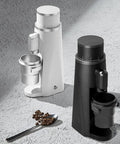 Fire Electric Coffee Grinder With Hella Precise Stepless Adjustment Rock Solid 48Mm Conical Burr For Barista Level Shots next to coffee beans.