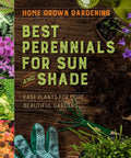 Ultimate Perennial Garden Manual For Novice Lawn Care Sun And Shade Plot Design front cover with flowers and gardening tools.
