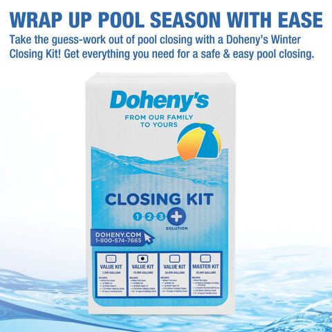 Pro Winterizing Pool Closing Kit For Above Ground And Inground Pools Up To 15000 Gallons Bundle, view of the packaging front with information.