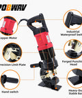 Beast 1400W Electric Hydraulic Hole Puncher, 22 Ton Portable Punch Tool with 5 Dies for Metalwork, featuring components overview