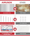 Comparison chart showing AIMUNOK Heavy Duty Zinc Plated Hairpin Cotter Pin Kit versus other rust-prone single size products