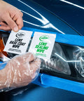 Applying headlight restoration kit that delivers crystal clear like new lenses instantly removes yellowing and oxidation boosts visibility