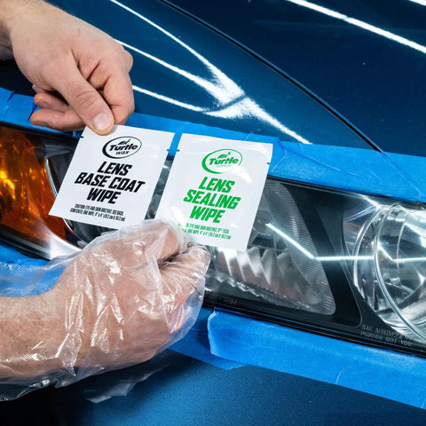 Applying headlight restoration kit that delivers crystal clear like new lenses instantly removes yellowing and oxidation boosts visibility