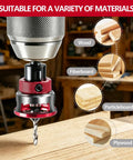 Close-up of Top Shelf Countersink Drill Bit Set With Adjustable Depth Stop and Ball Bearing Guide For Woodworking on wood surface.