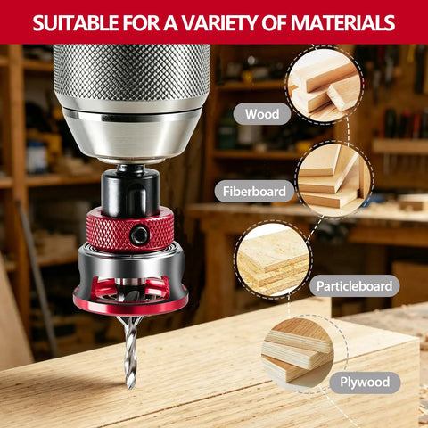 Close-up of Top Shelf Countersink Drill Bit Set With Adjustable Depth Stop and Ball Bearing Guide For Woodworking on wood surface.