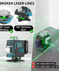 Laser Level With Tripod And Remote, 4x360 Degree Self Leveling Green Laser Leveler Tool in use with 360° rotation base