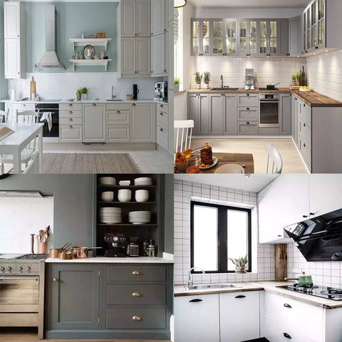 Kitchen designs featuring 8 Pack 3.5 Inch Center Vintage Farmhouse Cup Pull Handles In Flat Bronze For Cabinets Dressers Drawers And Bins
