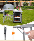 Folding Grill Table With 26 Inch Tabletop And Detachable Windscreen For Camping Kitchen Station Portable Aluminum Camp Cook Set With Carry Bag Easy Quick Setup For BBQ Picnic Backyard Grey