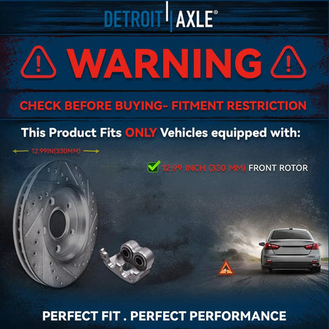 Warning sign for Front Brake Kit With Drilled And Slotted 12.99 Inch Rotors For 2011-2020 Jeep Grand Cherokee And 2011-2018 Dodge Durango Replacement