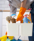 Person holding Portable Shower Caddy With Handle For Bathroom And Kitchen, Rust Resistant Durable Organizer With 3 Large Compartments
