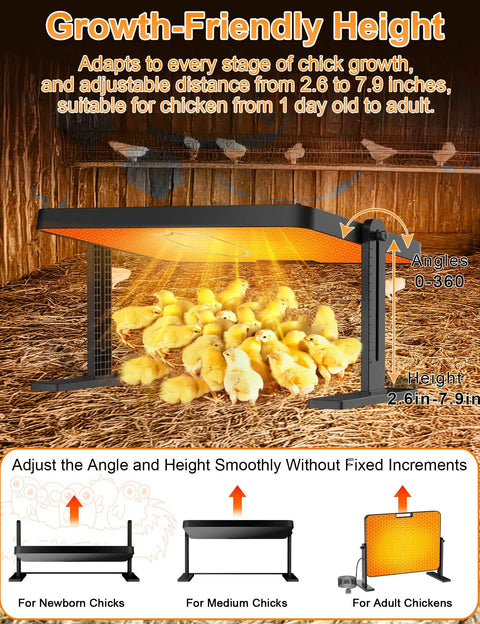Like A Mother Hen Chicken Brooder Heat Plate 200W 16 By 12 Inch Electronic Chick Warmer for 30 Chicks with adjustable height and angle.