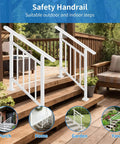 Heavy Duty White Wrought Iron Handrails For Outdoor Steps, DIY assembly on porch steps with safety grip handrail.